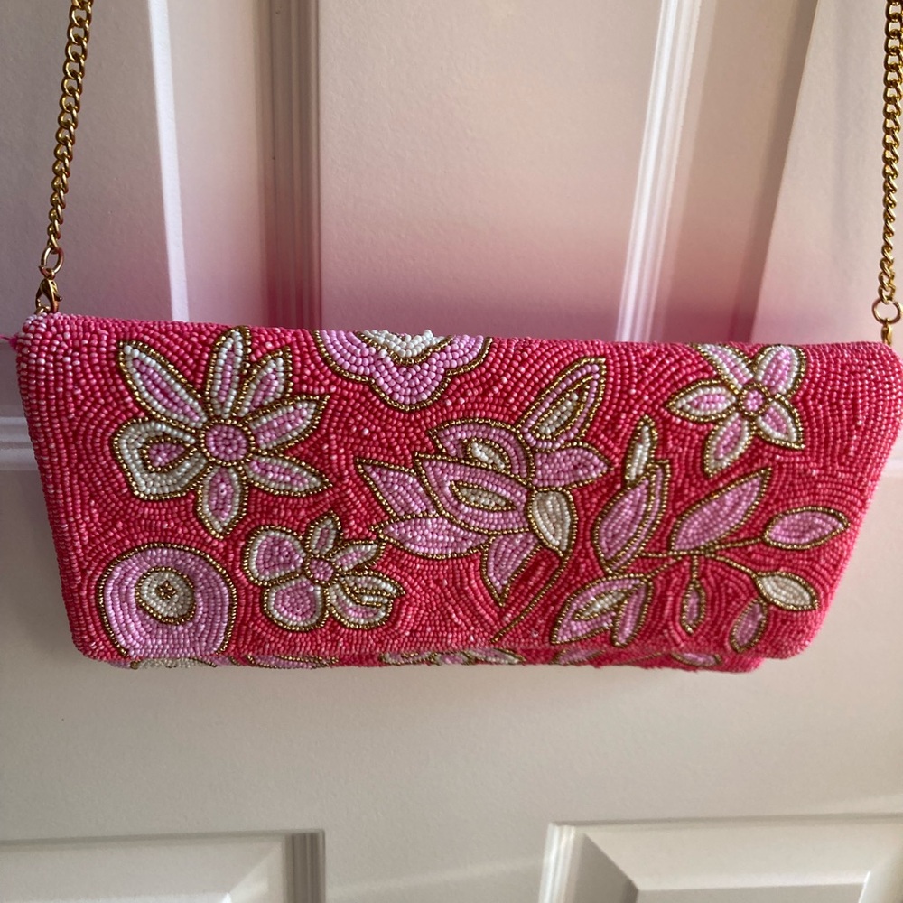 Pink Beaded Envelope Clutch